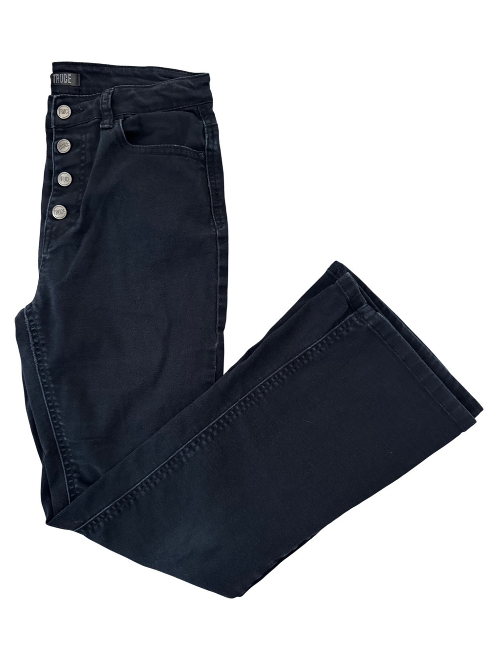 Truce Girls Black Denim Flare Jeans Size 14 Stretch 5-Pocket Button